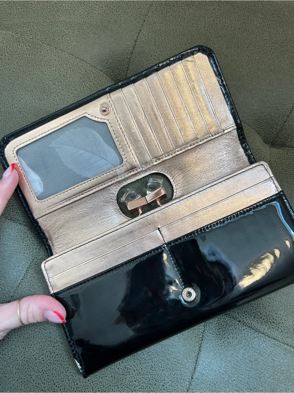 Ted Baker Black Patent Wallet with Crystal Kiss-Lock